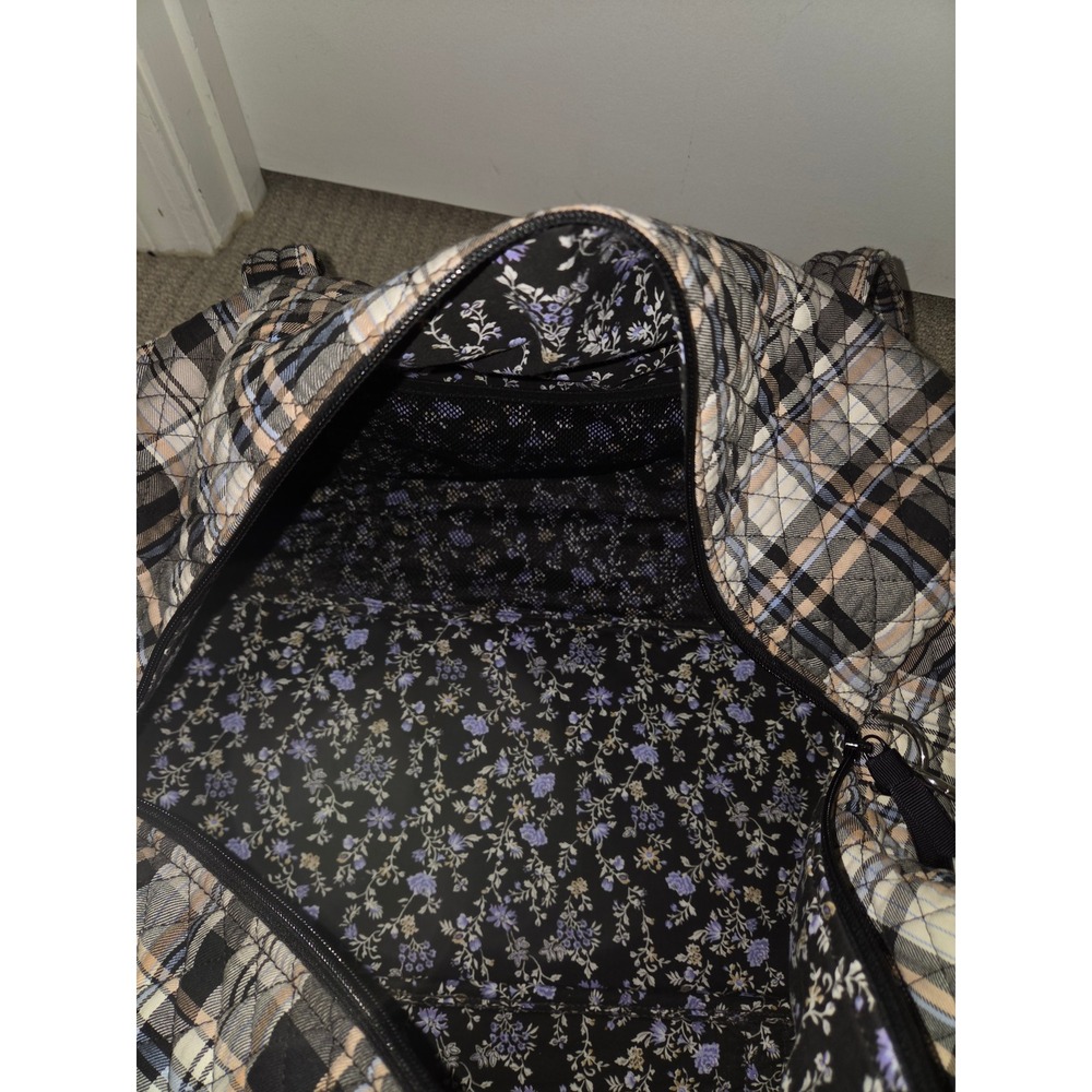 Vera Bradley Large Duffel Heritage Plaid Weekender Travel Bag Black Gray - Picture 5 of 9
